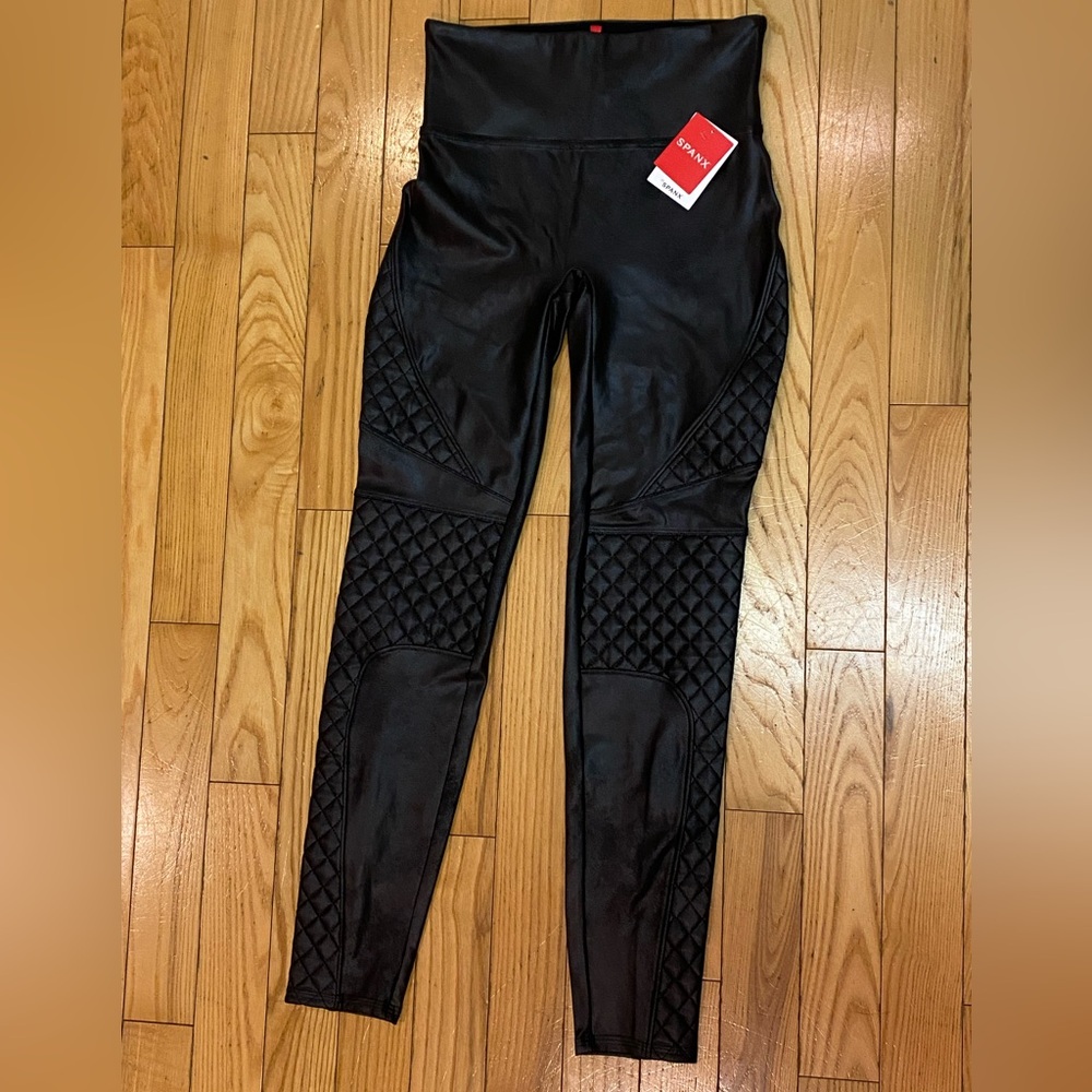 SPANX Black Quilted Faux Leather Leggings | NWT | Size: Small